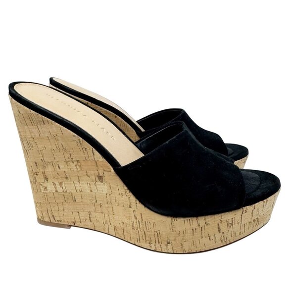 Veronica Beard Dali Platform Wedge Sandals Black suede & cork size 8.5 - Picture 1 of 12